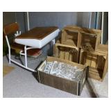 Childs desk, fruit crates box of zippered