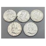 Five 1963 Franklin Half Dollars