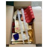 Box of Linens & Two Large 30" Icicles