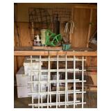 Boxes of Bottles, trellis, sign frames, flower
