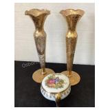 Bud vases with overlay & Limoges Trinket Box