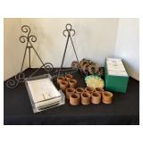 Easels, napkin rings, new battery operated light
