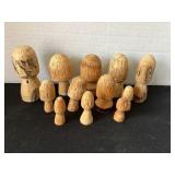 12 Carved Wood Mushrooms