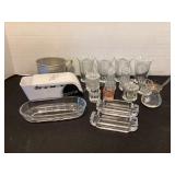 Etched glasses, S&P, mini condiment jars (one