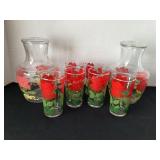 Anchor Hocking juice carafes & glasses with roses