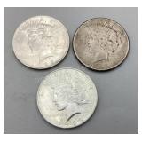Three 1923 Peace Silver Dollars