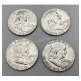 Four 1962 Franklin Half Dollars