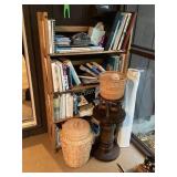 Bookshelf, books, plant stand, baskets & more
