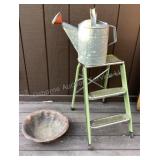 Vintage stool, watering can & hanging pot, no