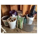 Stones, brass fireplace piece, chicken wire & more