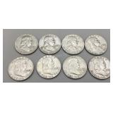 Eight 1962 Franklin Half Dollars