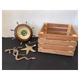 Small wood crate, German barometer, brass