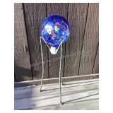 Blue Glass Gazing ball & iron stand