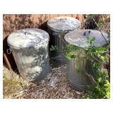 3 Galvanized Trash Cans, 21x27" tall