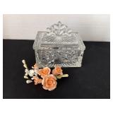 Glass Candy Dish with porcelain corsage