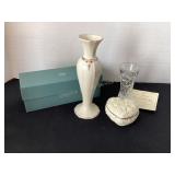 3 Lenox Items; jeweled 7 3/4ï¿½ bud vase, heart