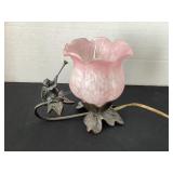 Cherub pink shade dresser lamp, 5 1/2" tall, works