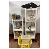 White plastic shelves & contents