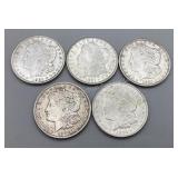 Five 1921 Morgan Silver Dollars