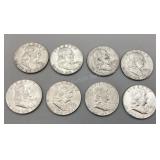 Eight 1963 Franklin Half Dollars