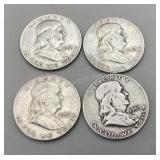 Four 1953 Franklin Half Dollars