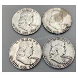 Four 1950 Franklin Half Dollars