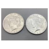 Two 1923 Peace Silver Dollars