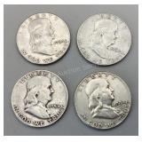 Four 1954 Franklin half dollars