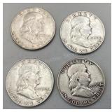 Four 1950 Franklin half dollars