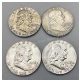 Four 1963 Franklin half dollars