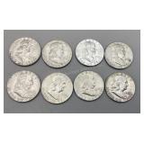 Eight 1963 Franklin Half Dollars