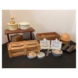 Vintage baby shoes, picture frames, wood boxes,