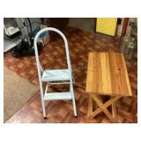 Folding metal step stool & wood side table