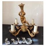 Metal Cherub Chandelier with glass prisms, needs