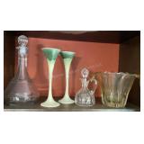 Decanter, Newman ceramic flutes, basket & more