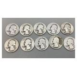 10 Washington Quarters from 1936-42