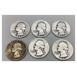 Six 1941 Washington Quarters