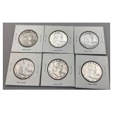 Six Franklin Half Dollars, 1958-61
