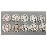 10 Washington Quarters from 1936-43
