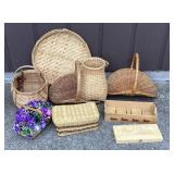 7 baskets & 2 wood boxes