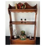 Wood Knick Knack shelf & contents