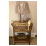 Accent table, lamp, rotary phone & basket