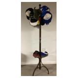 74" tall coat rack & hats