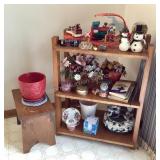 Wood Shelf, stool & contents