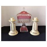 Westmoreland Candy Dish & Weller Candle holders
