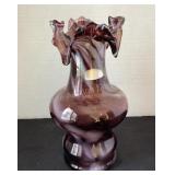 Ruffled Rim Purple Art Glass 8 1/2" vase