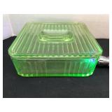 Glowing Green Depression Glass Refrigerator Dish
