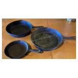 3 cast iron pans; National & more