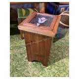 Wood stained glass lid trash can