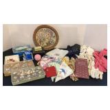 Handkerchief, ladies gloves, costume jewelry &